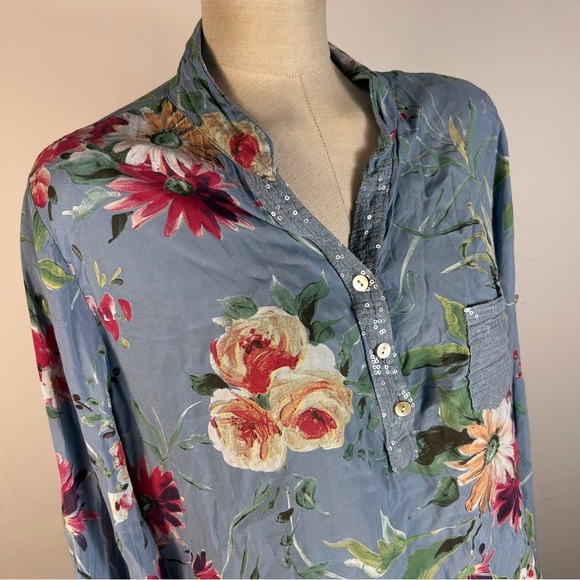 ❤️ Floral Made in Italy 🇮🇹 Button-Up Blouse - Blue L - Picture 4 of 10